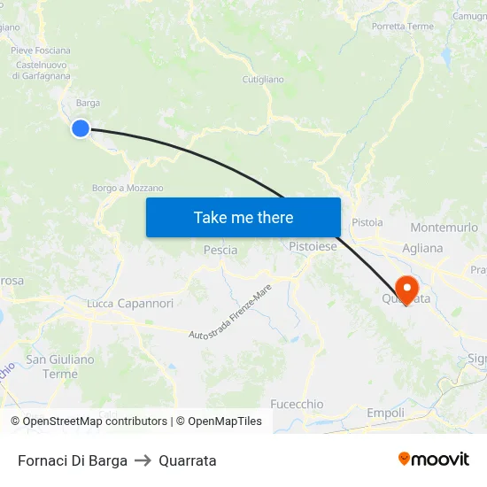 Fornaci Di Barga to Quarrata map