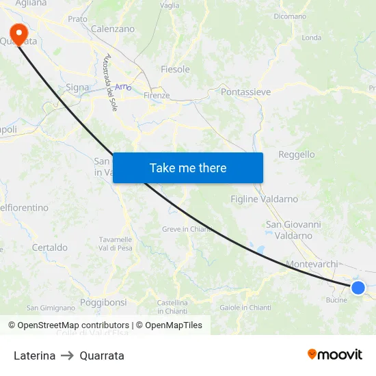 Laterina to Quarrata map