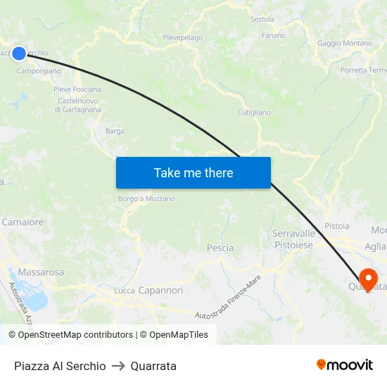 Piazza Al Serchio to Quarrata map