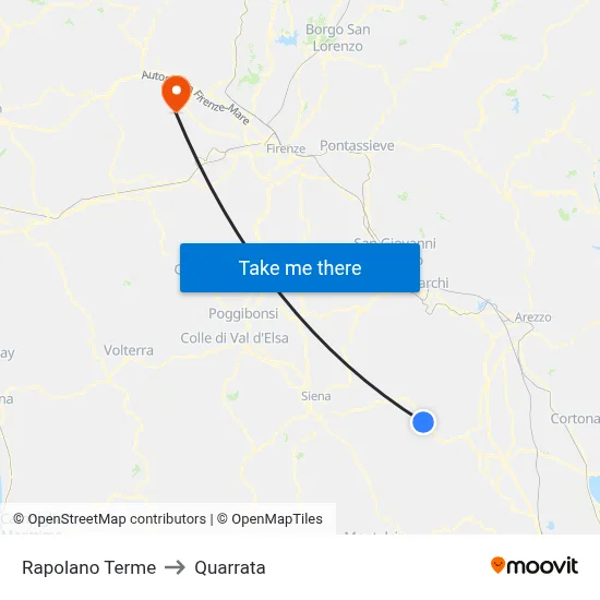 Rapolano Terme to Quarrata map