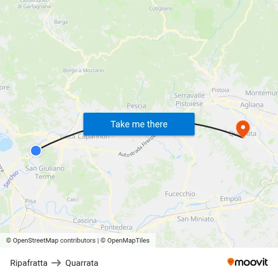 Ripafratta to Quarrata map