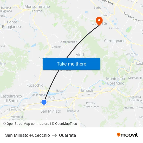 San Miniato-Fucecchio to Quarrata map