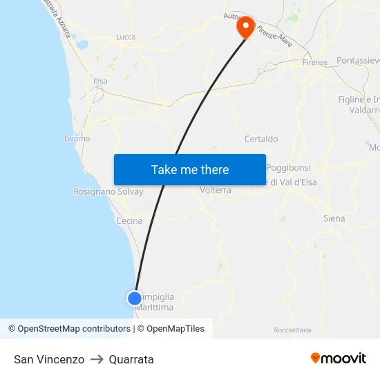 San Vincenzo to Quarrata map