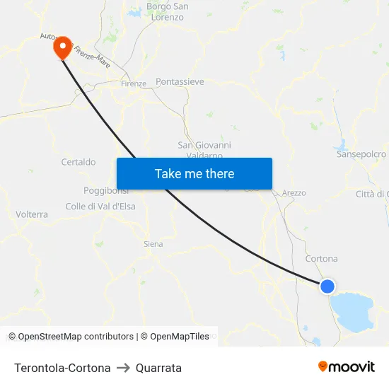 Terontola-Cortona to Quarrata map