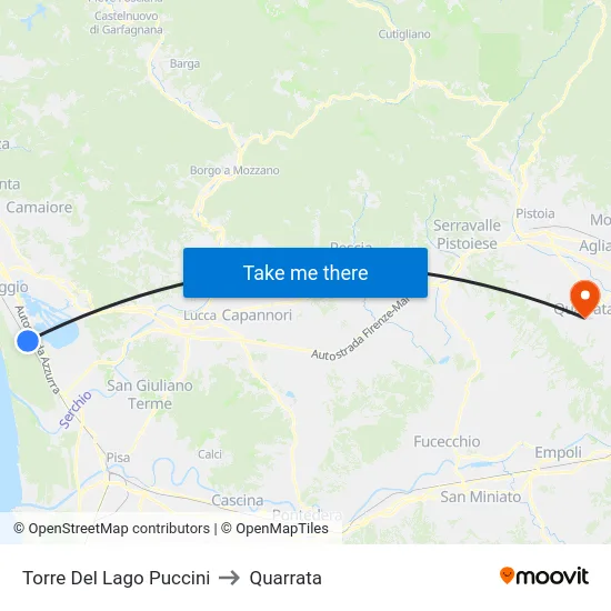 Torre Del Lago Puccini to Quarrata map