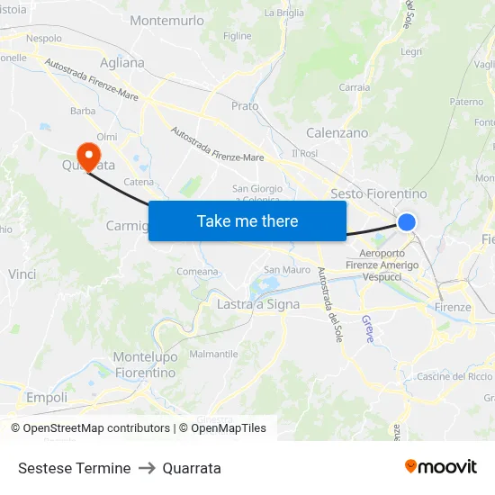 Sestese Terminus to Quarrata map