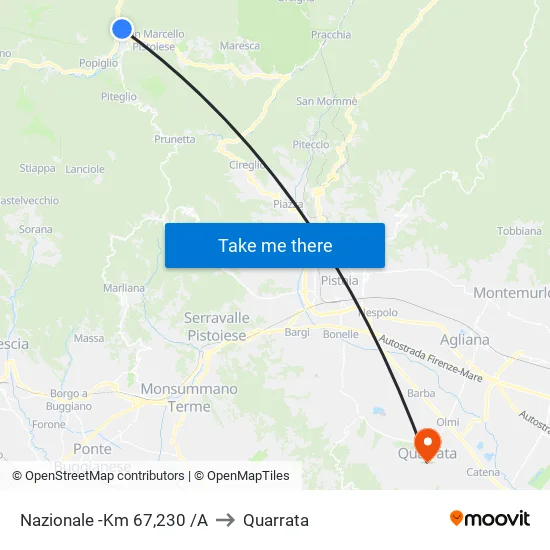 Nazionale -Km 67,230 /A to Quarrata map