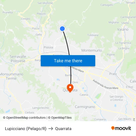 Lupicciano (Pelago/R) to Quarrata map