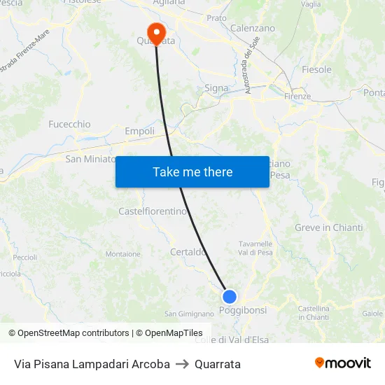 Via Pisana Lampadari Arcoba to Quarrata map