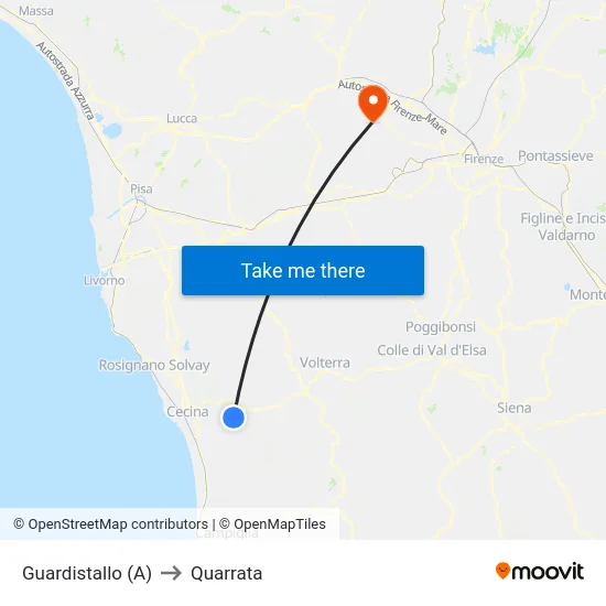 Guardistallo (A) to Quarrata map