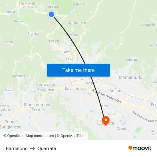 Bardalone to Quarrata map