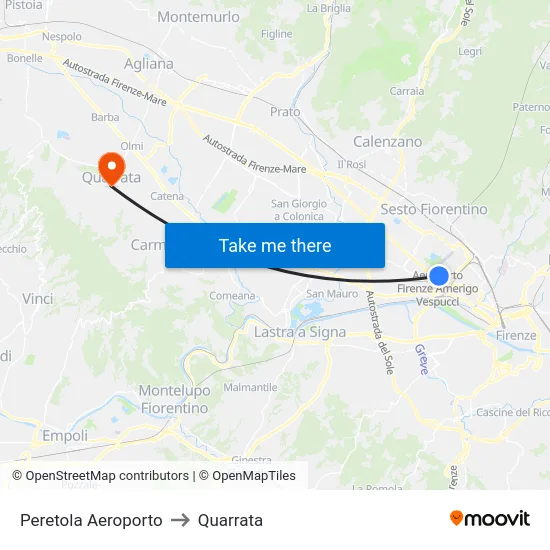 Peretola Aeroporto to Quarrata map