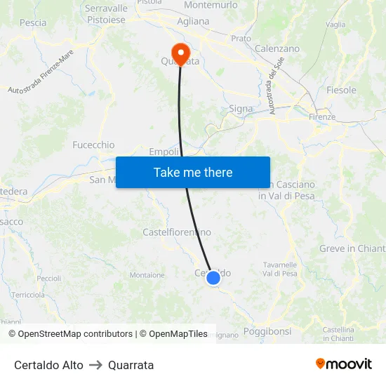 Certaldo Alto to Quarrata map