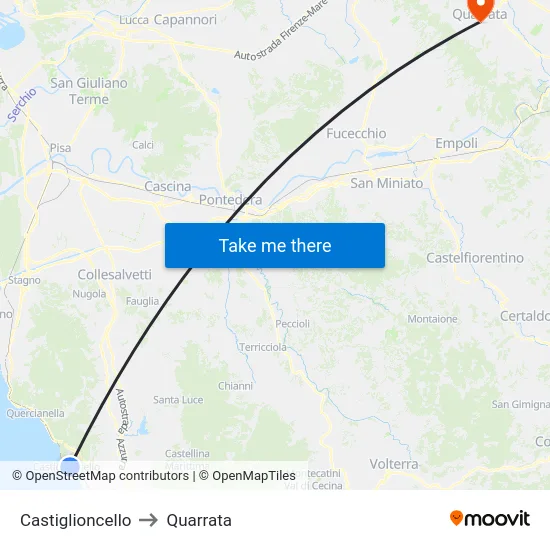 Castiglioncello to Quarrata map