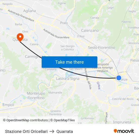 Orti Oricellari Station to Quarrata map