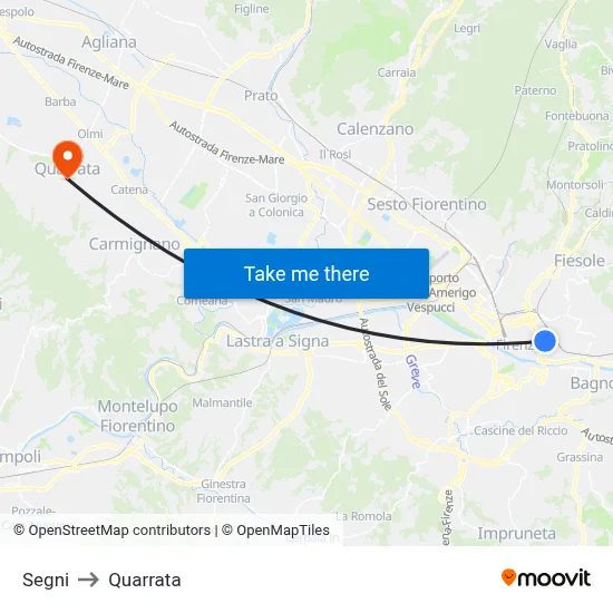 Segni to Quarrata map