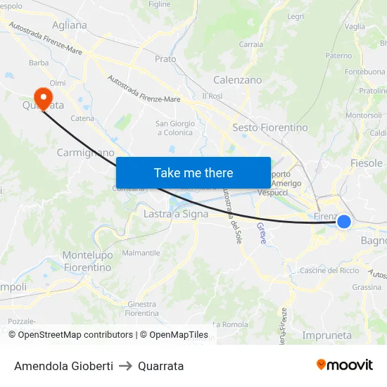 Amendola Gioberti to Quarrata map