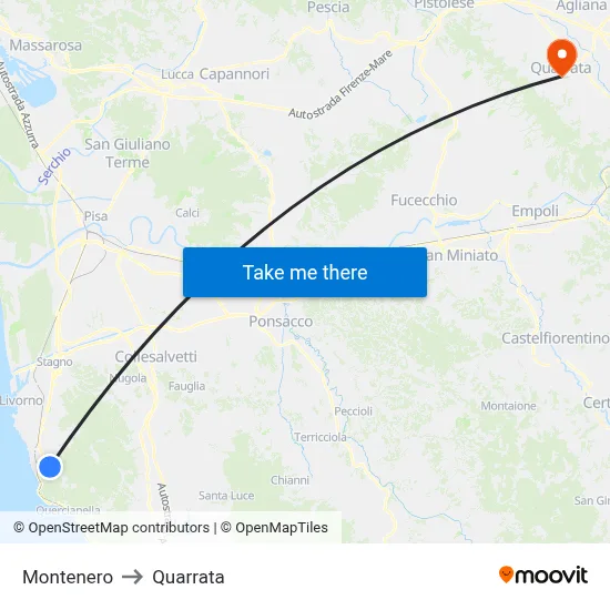 Montenero to Quarrata map