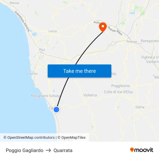 Poggio Gagliardo to Quarrata map