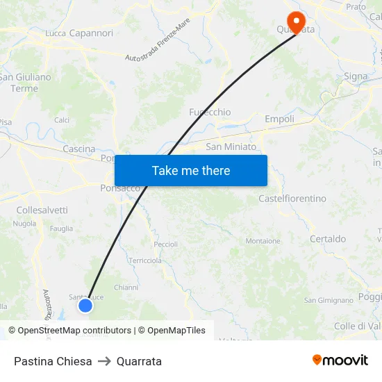 Pastina Church to Quarrata map