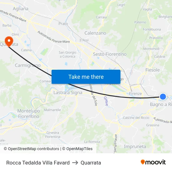 Rocca Tedalda Villa Favard to Quarrata map