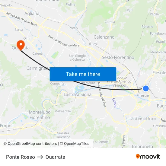 Ponte Rosso to Quarrata map
