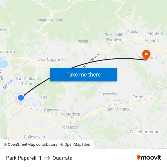 Park Paparelli 1 to Quarrata map