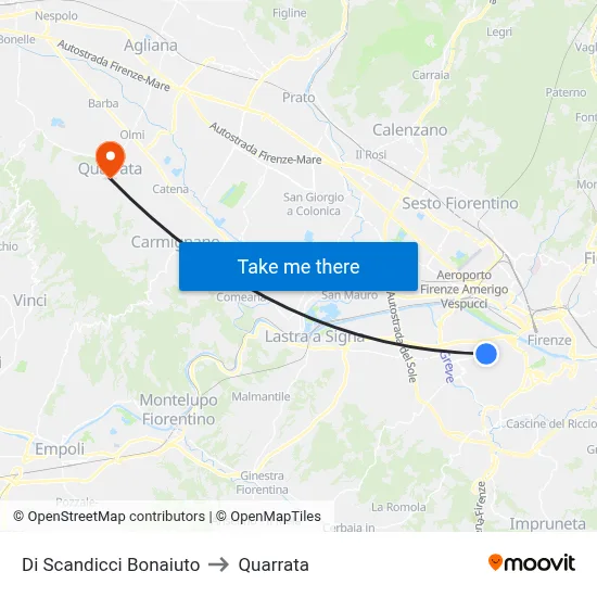 Di Scandicci Bonaiuto to Quarrata map