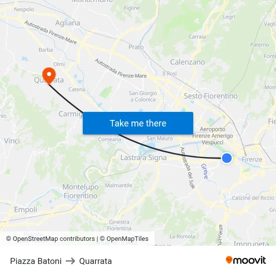 Batoni Square to Quarrata map