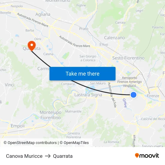 Canova Muricce to Quarrata map