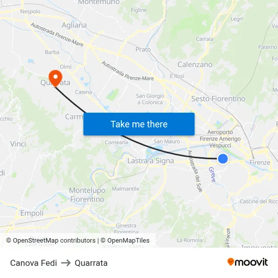 Canova Fedi to Quarrata map