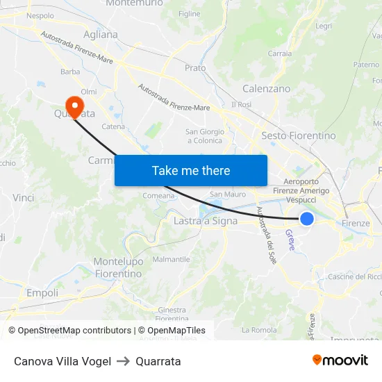 Canova Villa Vogel to Quarrata map