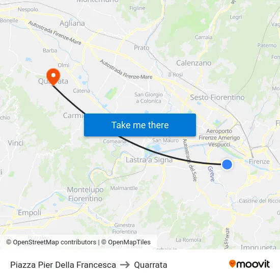 Piazza Pier Della Francesca to Quarrata map