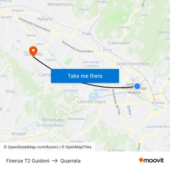Firenze T2 Guidoni to Quarrata map