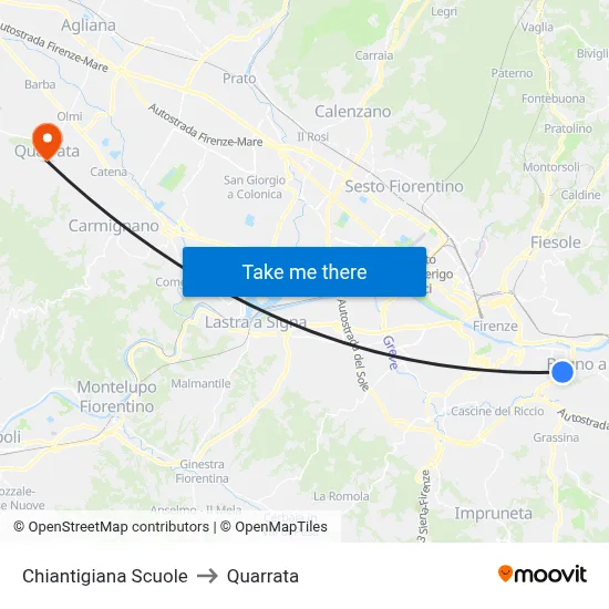 Chiantigiana Schools to Quarrata map