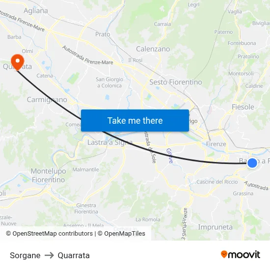 Sorgane to Quarrata map