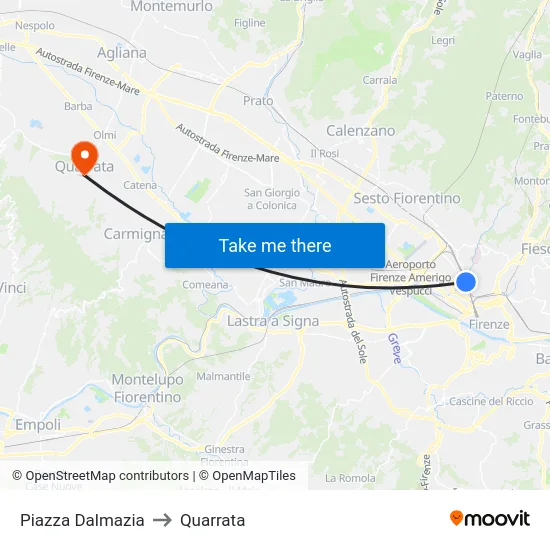 Piazza Dalmazia to Quarrata map