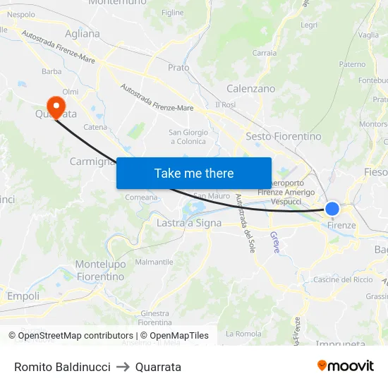 Romito Baldinucci to Quarrata map