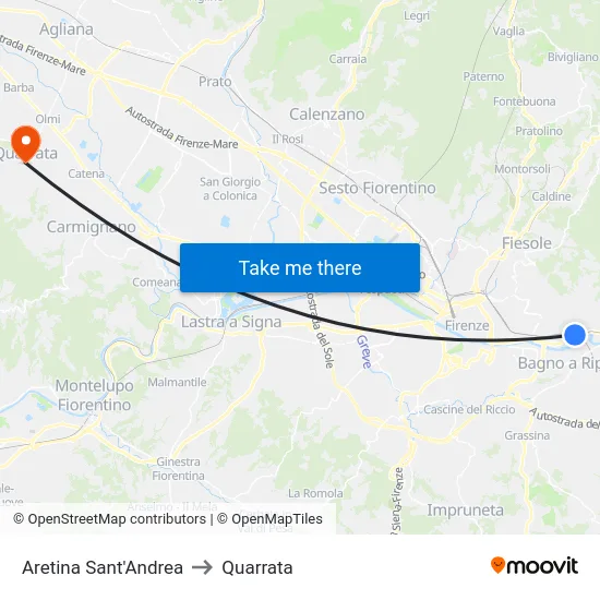 Aretina Sant'Andrea to Quarrata map