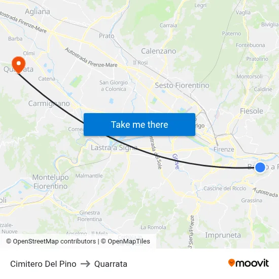 Del Pino Cemetery to Quarrata map