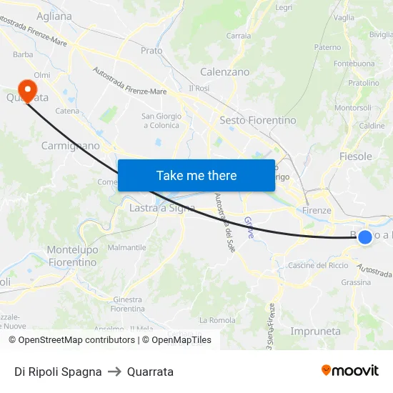 Di Ripoli Spain to Quarrata map