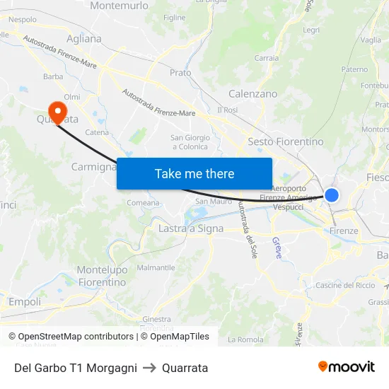 Del Garbo T1 Morgagni to Quarrata map