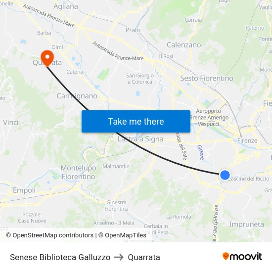 Senese Biblioteca Galluzzo to Quarrata map