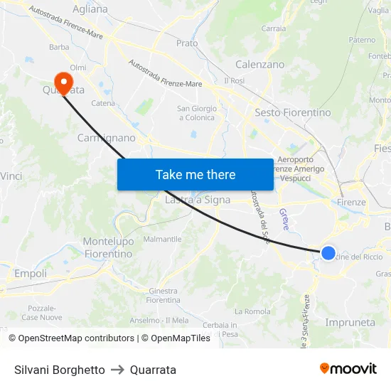 Silvani Borghetto to Quarrata map
