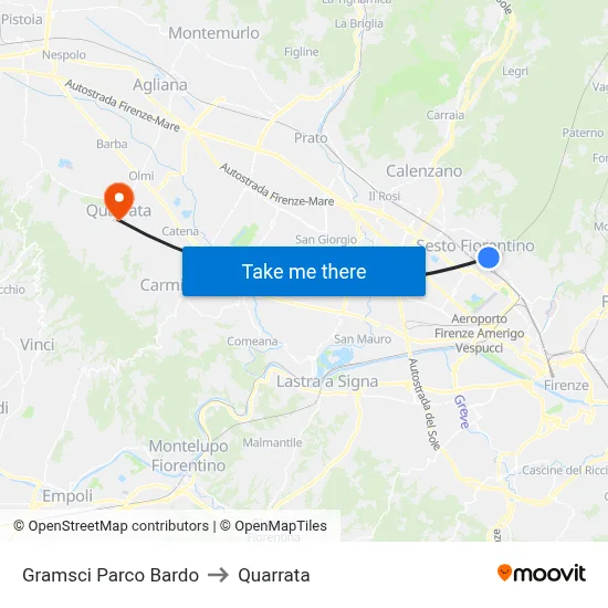 Gramsci Bardo Park to Quarrata map