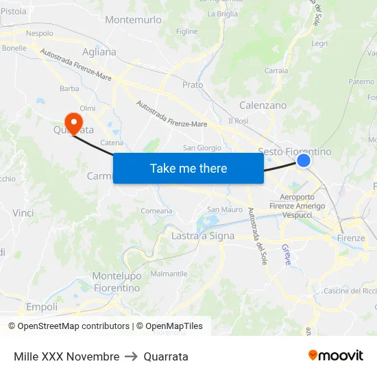 Mille XXX Novembre to Quarrata map