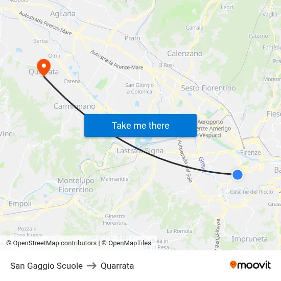 San Gaggio Schools to Quarrata map