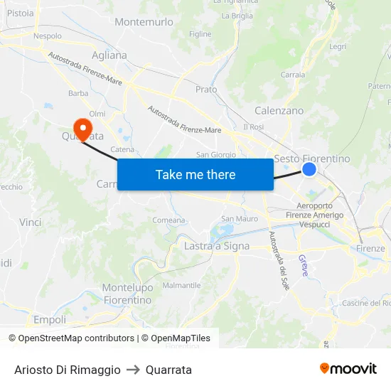 Ariosto Di Rimaggio to Quarrata map