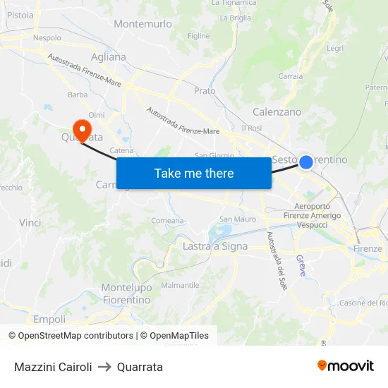 Mazzini Cairoli to Quarrata map