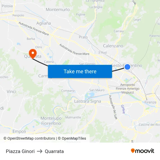 Piazza Ginori to Quarrata map